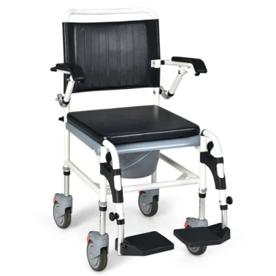 Costway 4-in-1 Bedside Commode Wheelchair With Detachable Bucket In White