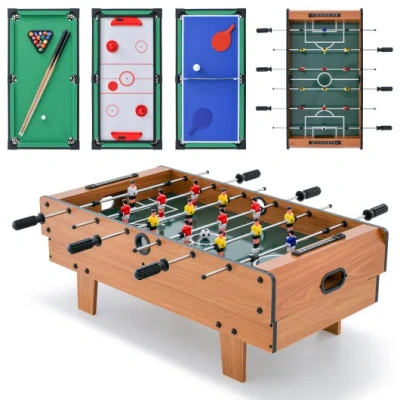 Costway 4-in-1 Combo Game Table Set Foosball Table With Billiards And Hockey In Brown
