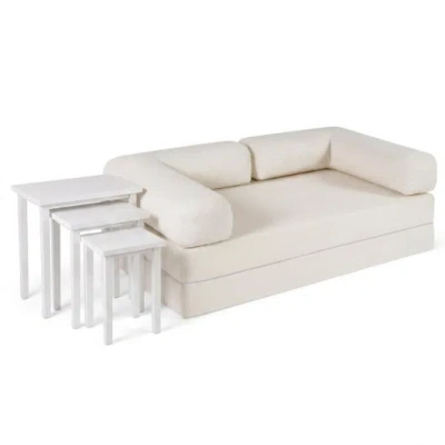 Costway 4-in-1 Convertible Folding Sofa Bed And 3-piece Side Table Set In Neutral
