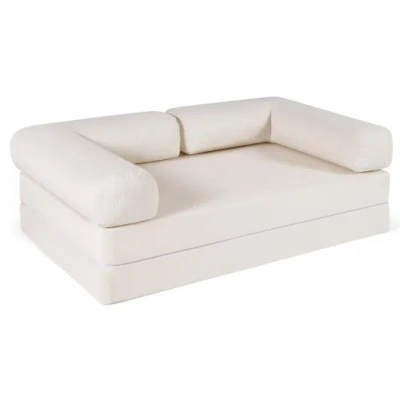 Costway 4-in-1 Convertible Folding Sofa Bed With Comfy Corduroy Cover-beige In Multi