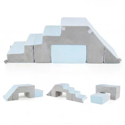 Costway 4-in-1 Foam Climbing Blocks Toddler Indoor Climb With Slide-gray