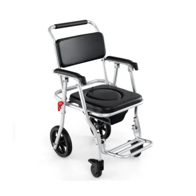 Costway 4-in-1 Foldable Bedside Commode Chair With Brakes And Bucket And Footrest In Black