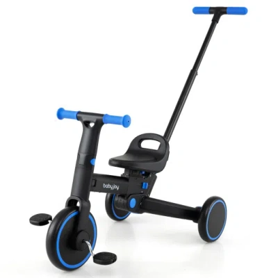 Costway 4-in-1 Foldable Toddler Tricycle With Push Handle With Adjustable Seat-navy In Multi