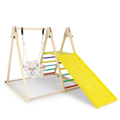 Costway 4-in-1 Indoor Jungle Gym With Baby Swing And Climbing Ramp-multicolor