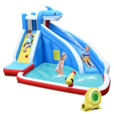 Costway 4-in-1 Inflatable Water Slide Park With Long Slide And 735w Blower In Multi
