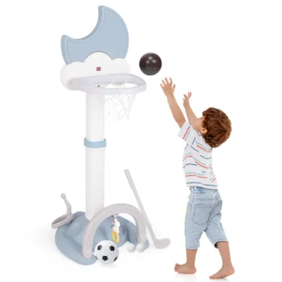 Costway 4-in-1 Kids Basketball Hoop With Moon-shaped Electronic Scoreboard And Play Set-blue In Multi