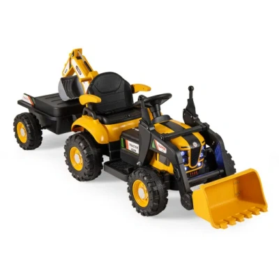 Costway 4-in-1 Kids Ride On Tractor 12v Excavator Bulldozer With Remote Control-yellow In Multi