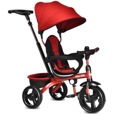 Costway 4-in-1 Kids Tricycle With Adjustable Push Handle-red In Animal Print