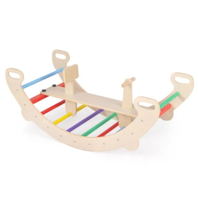 Costway 4-in-1 Multifunctional Wooden Climbing Toys With Rocker And Crawling Tunnel-multicolor In White