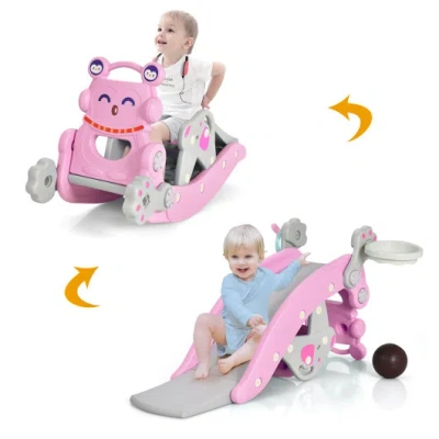Costway 4-in-1 Rocking Horse And Slide Set For Kids-pink In Multi
