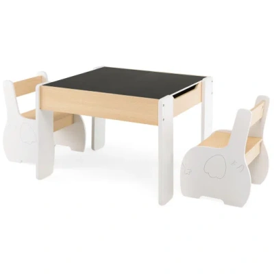 Costway 4-in-1 Wooden Activity Kids Table And Chairs With Storage And Detachable Blackboard-white In Multi