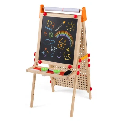 Costway 4-in-1 Wooden Kids Art Easel Double-sided Foldable With Paper Roll And Storage Tray In Multi