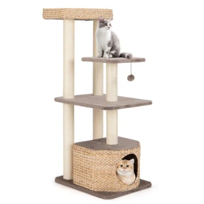 Costway 4-layer Cat Tower With Scratching Posts Condo And Washable Cushions-coffee