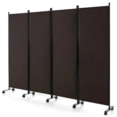 Costway 4-panel Folding Room Divider 6 Feet Rolling Privacy Screen With Lockable Wheels-brown