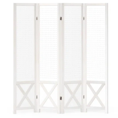 Costway 4-panel Pegboard Room Divider 67 Inches Tall Foldable Privacy Screen In White