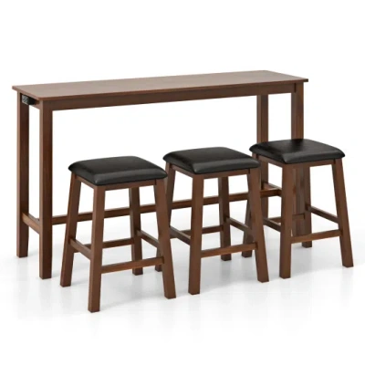 Costway 4-piece Bar Table Set Counter-height Table And 3 Pvc Leather Upholstered Bar Stools-brown