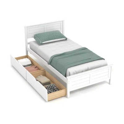 Costway 4-piece Bedroom Furniture Set With Twin Size Bed Frame, Entryway Bench, Vanity Desk And Jewelry Armo In Multi