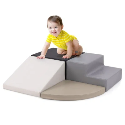 Costway 4-piece Climb And Crawl Foam Block Play Set For Infant Baby-black In Gray