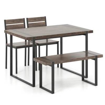 Costway 4-piece Dining Table Set For 4 With 1 Bench And 2 Chairs-gray In Brown
