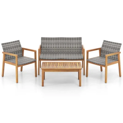 Costway 4-piece Patio Furniture Set With Loveseat Single Chairs And Coffee Table In Gray