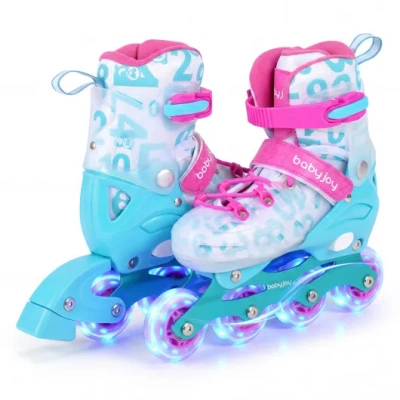 Costway 4-size Adjustable Illuminating Kids Inline Skates With Light Up Wheels-blue And Pink