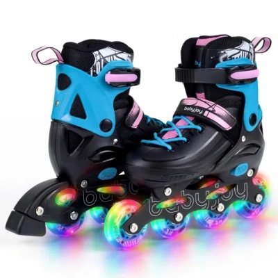 Costway 4-size Adjustable Light-up Inline Skates For Toddlers Ages 5-7-black In Blue