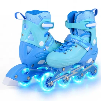 Costway 4-size Adjustable Light-up Inline Skates For Toddlers Ages 5-7-blue