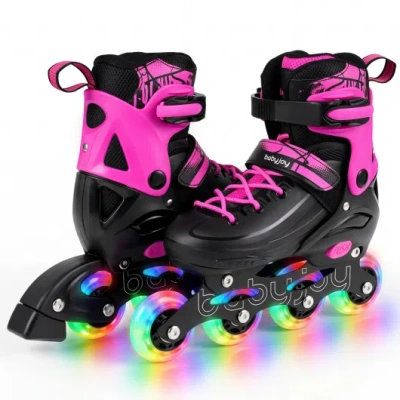 Costway 4-size Adjustable Light-up Inline Skates For Toddlers Ages 5-7-pink In Black