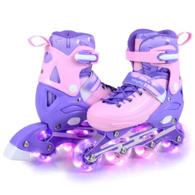 Costway 4-size Adjustable Light-up Inline Skates For Toddlers Ages 5-7-purple In Black