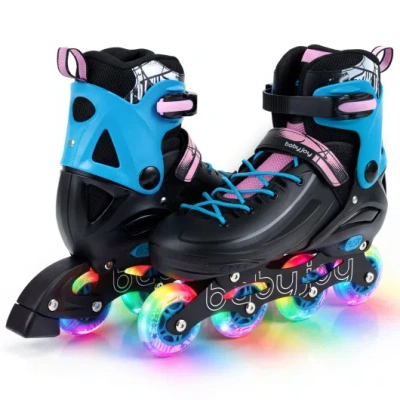 Costway 4-size Adjustable Light-up Kids Inline Skates For Kids Ages 7-9-black In Multi