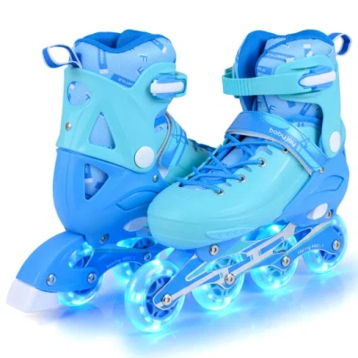 Costway 4-size Adjustable Light-up Kids Inline Skates For Kids Ages 7-9-blue