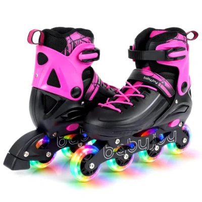 Costway 4-size Adjustable Light-up Kids Inline Skates For Kids Ages 9-14-pink In Black
