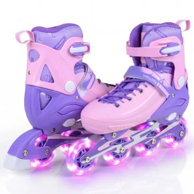 Costway 4-size Adjustable Light-up Kids Inline Skates For Kids Ages 9-14-purple In Blue