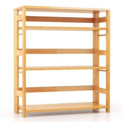 Costway 4-tier Bookshelf Rubber Wood Bookcase With Side Fences For Living Room-29.5 Inches In Brown