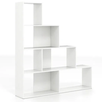 Costway 4-tier Bookshelf Stair Bookcase With 6 Cubes Display Rack-white