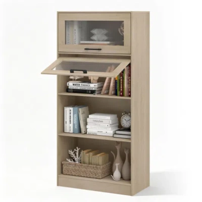 Costway 4-tier Bookshelf With Storage Cabinets And Open Compartments-natural In Neutral