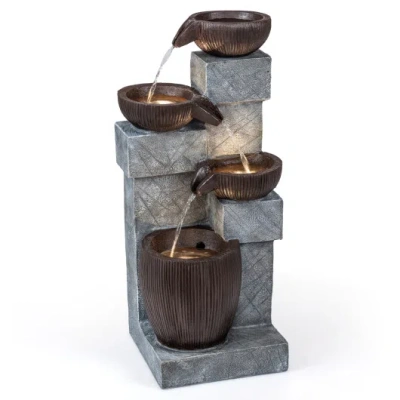 Costway 4-tier Cascading Bowl Outdoor Water Fountain With Led Lights In Blue