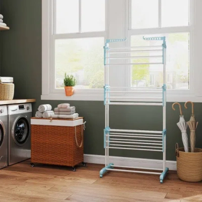 Costway 4-tier Clothes Drying Rack + Laundry Hamper With Wheels In Multi