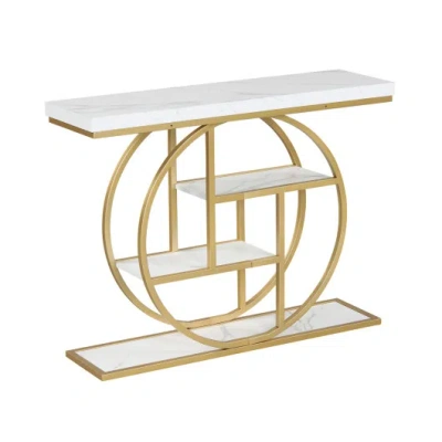 Costway 4-tier Console Table 41 Inches Entryway Table With Storage Shelves-white In Multi