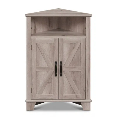Costway 4-tier Corner Storage Cabinet With Open Shelf-gray In Brown