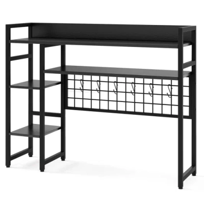 Costway 4-tier Desk Shelf Desktop Display Rack With Metal Grid Panel And 6 Hooks-black