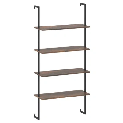 Costway 4-tier Industrial Ladder Bookshelf With Metal Frame-coffee In Multi