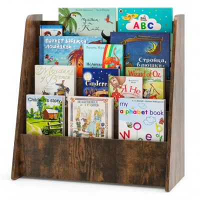 Costway 4-tier Kids Bookshelf With Deep Compartments For Bedroom-rustic Brown In Animal Print