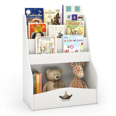 Costway 4-tier Kids Bookshelf With Shelves And Compartment For Toddlers-white