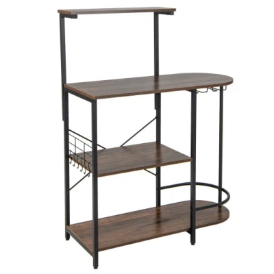 Costway 4-tier Kitchen Bakers Rack With 6 S-hooks And Stemware Racks-rustic Brown