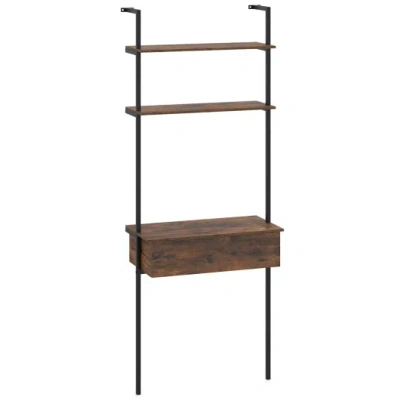 Costway 4-tier Ladder Bookshelf With Drawer And Metal Frame For Living Room-rustic Brown