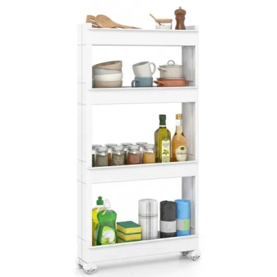 Costway 4-tier Multifunctional Slim Storage Trolley With Detachable Trays-white