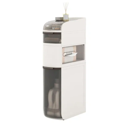 Costway 4-tier Narrow Bathroom Storage Cabinet With Drawers And Tissue Box In White