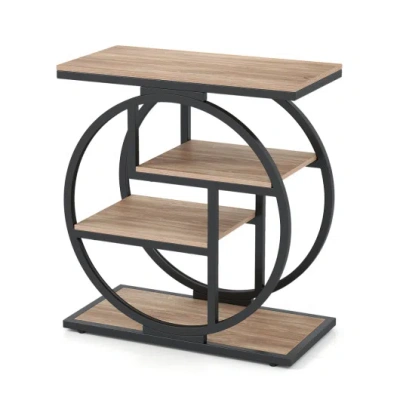 Costway 4-tier Narrow End Table For Living Room With Storage Shelves-gray In Brown