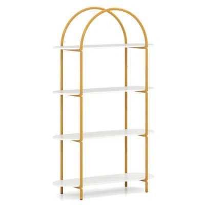 Costway 4-tier Open Bookcase With Sturdy Metal Frame For Living Room-white & Golden In Multi
